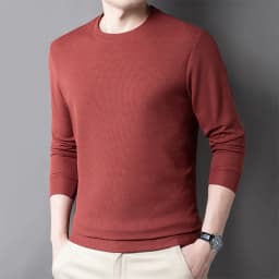 Men's Casual Waffle Round Neck T-shirt Breathable, Comfortable and Fashionable Long Sleeved T-shirt