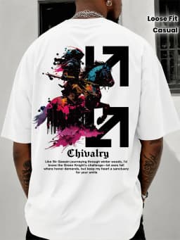 Mens Summer Casual Short-sleeved T-shirt with Knight and Axe Pattern Round Neck Design Loose Fit Comfortable Fabric Trendy Style