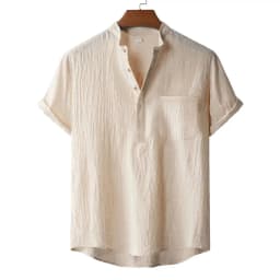 Men's Summer Cotton Linen T-shirt Beach Style Short SLeeve Henley Neck Vacation Hawaii Casual Lightweight Breathable Cozy Tops