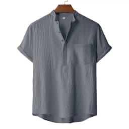 Men's Summer Cotton Linen T-shirt Beach Style Short SLeeve Henley Neck Vacation Hawaii Casual Lightweight Breathable Cozy Tops