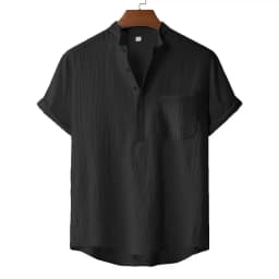 Men's Summer Cotton Linen T-shirt Beach Style Short SLeeve Henley Neck Vacation Hawaii Casual Lightweight Breathable Cozy Tops