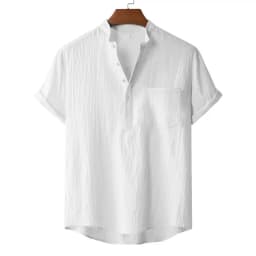 Men's Summer Cotton Linen T-shirt Beach Style Short SLeeve Henley Neck Vacation Hawaii Casual Lightweight Breathable Cozy Tops