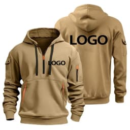 New European Men's Sports Sweater with Zipper and Arm Pockets, Customize Your Logo, Hooded Sweater Cover And