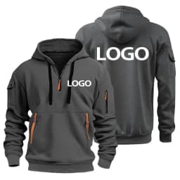 New European Men's Sports Sweater with Zipper and Arm Pockets, Customize Your Logo, Hooded Sweater Cover And
