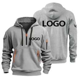 New European Men's Sports Sweater with Zipper and Arm Pockets, Customize Your Logo, Hooded Sweater Cover And