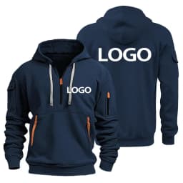 New European Men's Sports Sweater with Zipper and Arm Pockets, Customize Your Logo, Hooded Sweater Cover And