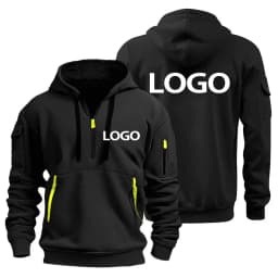 New European Men's Sports Sweater with Zipper and Arm Pockets, Customize Your Logo, Hooded Sweater Cover And