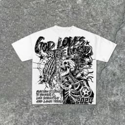 Fashionable new men's personalized skull graffiti print, comfortable and breathable round neck T-shirt outdoor street style top