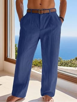 2025 summer men's cotton and linen oversized wide leg pants, men's artistic style elastic waist solid color casual loose pants