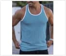 Men's quick drying elastic fitness clothes gym runningslim fit vertical stripessleeveless fashion summer new style