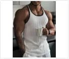 Men's quick drying elastic fitness clothes gym runningslim fit vertical stripessleeveless fashion summer new style