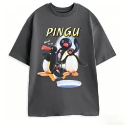 Pingu Noot Black Graphic Tee Penguin Character Catchphrase 'Noot Noot!' Print Cartoon Top for Casual Wear 2026 Summer Men Women