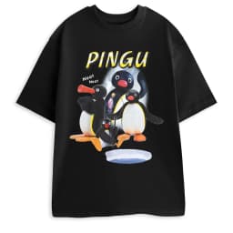 Pingu Noot Black Graphic Tee Penguin Character Catchphrase 'Noot Noot!' Print Cartoon Top for Casual Wear 2026 Summer Men Women
