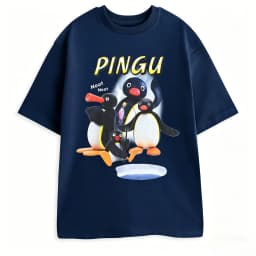 Pingu Noot Black Graphic Tee Penguin Character Catchphrase 'Noot Noot!' Print Cartoon Top for Casual Wear 2026 Summer Men Women