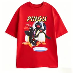 Pingu Noot Black Graphic Tee Penguin Character Catchphrase 'Noot Noot!' Print Cartoon Top for Casual Wear 2026 Summer Men Women