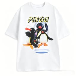 Pingu Noot Black Graphic Tee Penguin Character Catchphrase 'Noot Noot!' Print Cartoon Top for Casual Wear 2026 Summer Men Women