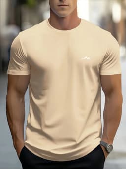 Men's Summer 100% Pure Cotton Fashionable Casual Sports Loose Mountain Print Round Neck Short Sleeved T-Shirt Top