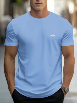 Men's Summer 100% Pure Cotton Fashionable Casual Sports Loose Mountain Print Round Neck Short Sleeved T-Shirt Top