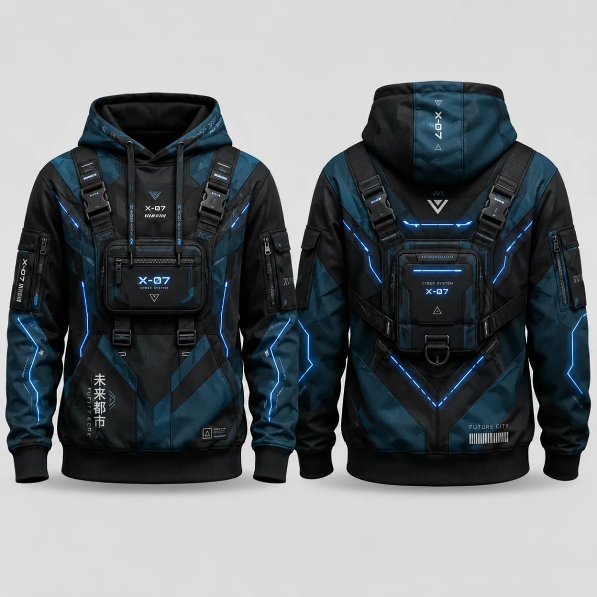 Mens 3D Printed Tactical Vest Look Hoodie Polyester Zip Up Sweatshirt Outdoor Streetwear Graphic Jacket with Faux Pocket