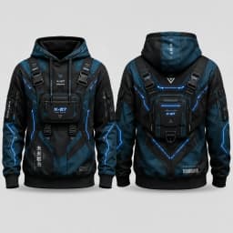 Mens 3D Printed Tactical Vest Look Hoodie Polyester Zip Up Sweatshirt Outdoor Streetwear Graphic Jacket with Faux Pocket