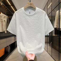 Summer Textured Seersucker Tee For Men Slim Fit Round Neck Short Sleeve Shirt Lightweight Breathable Top Mens Summer T Shirt