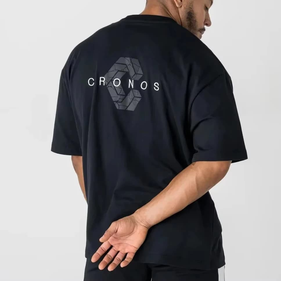 2026 CRONOS Minimalist T-Shirt, Letter Logo Print, Oversized Heavy Cotton Streetwear For Men Women Casual Summer Short Sleeve