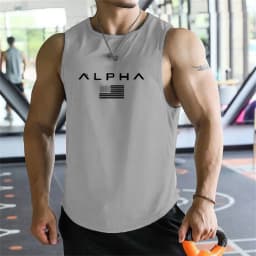 Cross-border European Size Alpha Men's Printed Round-neck Fitness Vest, Undershirt, Muscle Quick-drying Basketball Vest
