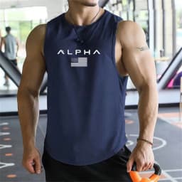 Cross-border European Size Alpha Men's Printed Round-neck Fitness Vest, Undershirt, Muscle Quick-drying Basketball Vest