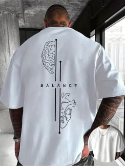 Brain and Heart Line Art Graphic Print 100% Cotton Mens T Shirt for Summer Streetwear Has A Sleek Minimalist Modern Aesthetic