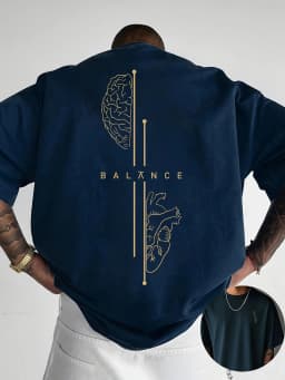 Brain and Heart Line Art Graphic Print 100% Cotton Mens T Shirt for Summer Streetwear Has A Sleek Minimalist Modern Aesthetic