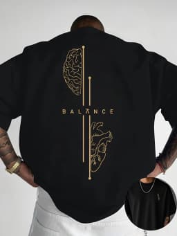 Brain and Heart Line Art Graphic Print 100% Cotton Mens T Shirt for Summer Streetwear Has A Sleek Minimalist Modern Aesthetic