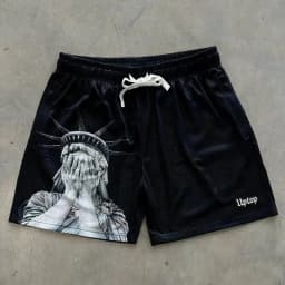 European and American men's summer Statue of Liberty letter print, soft and breathable drawstring shorts, outdoor casual pants