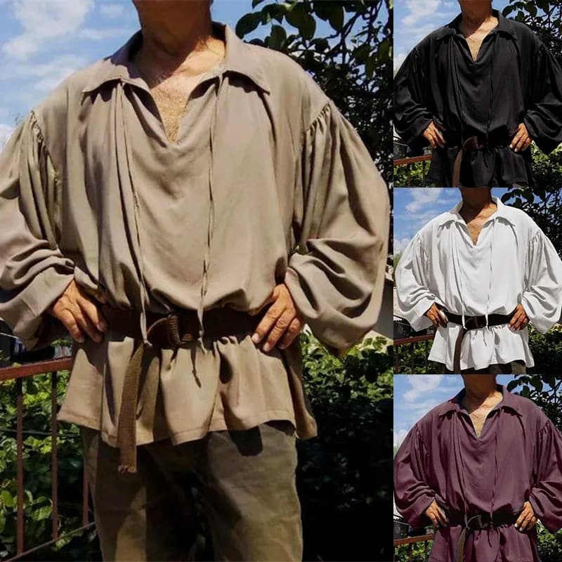Vintage-Style V-Neck Shirt for Men, Suitable for Pirates, Halloween, Or Vampire Costumes
