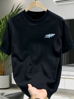 Vintage Glacier Mountain Blue Brush Stroke Letter Oversized Tshirt Men 100% Cotton Dual Print Hip Hop Loose Daily Short Sleeve T