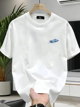 Vintage Glacier Mountain Blue Brush Stroke Letter Oversized Tshirt Men 100% Cotton Dual Print Hip Hop Loose Daily Short Sleeve T