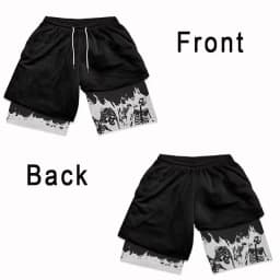 Summer men's double layered shorts men anime high waisted oversized breathable sports shorts training and fitness sports shorts
