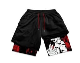 Summer men's double layered shorts men anime high waisted oversized breathable sports shorts training and fitness sports shorts