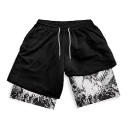 Summer men's double layered shorts men anime high waisted oversized breathable sports shorts training and fitness sports shorts