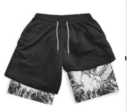 Summer men's double layered shorts men anime high waisted oversized breathable sports shorts training and fitness sports shorts