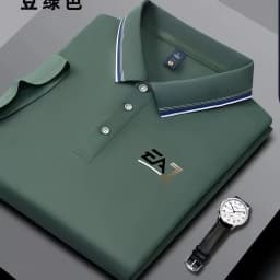Men's summer trendy polo shirt, EA7 letter printed short sleeved striped collar, summer breathable casual business top