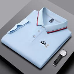 Men's summer trendy polo shirt, EA7 letter printed short sleeved striped collar, summer breathable casual business top