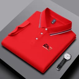 Men's summer trendy polo shirt, EA7 letter printed short sleeved striped collar, summer breathable casual business top