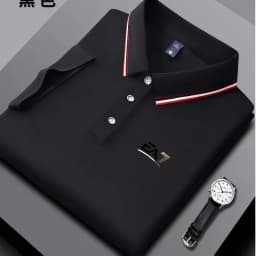 Men's summer trendy polo shirt, EA7 letter printed short sleeved striped collar, summer breathable casual business top