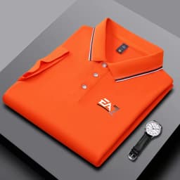 Men's summer trendy polo shirt, EA7 letter printed short sleeved striped collar, summer breathable casual business top