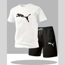 Men's new fashionable casual T-shirt shorts two-piece set 2026 men's summer outdoor sports breathable set