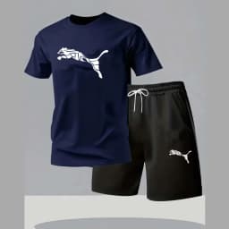 Men's new fashionable casual T-shirt shorts two-piece set 2026 men's summer outdoor sports breathable set