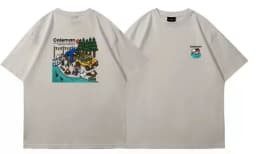 Men's Vintage T-Shirt for Outdoor Camping Fun Print Pure Cotton Loose-Fitting Short Sleeve Summer Shirt for Men and Women