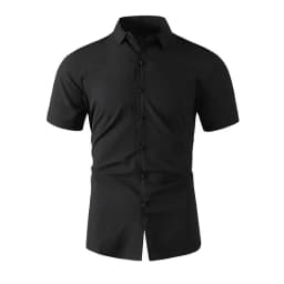 New Men's Business Casual Solid Color Short Sleeved Shirt for Summer Fashion No Ironing Comfortable and Versatile Top