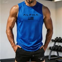 Summer Men Breathable Mesh Sleeveless Top Quick Dry Printed Tank Tops Gym Workout Running Training Sports Fitness SleevelessVest