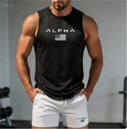 Summer Men Breathable Mesh Sleeveless Top Quick Dry Printed Tank Tops Gym Workout Running Training Sports Fitness SleevelessVest